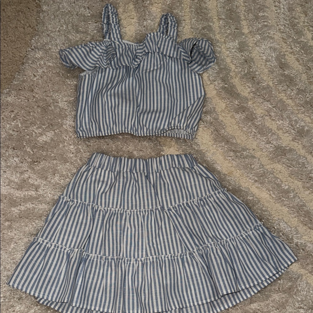 Blue and White Striped Kids Dress Set